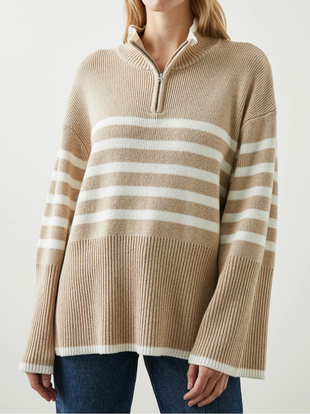 Rails, Tessa Stripe Wool & Cotton Quarter-Zip Pullover Sweater sz S
